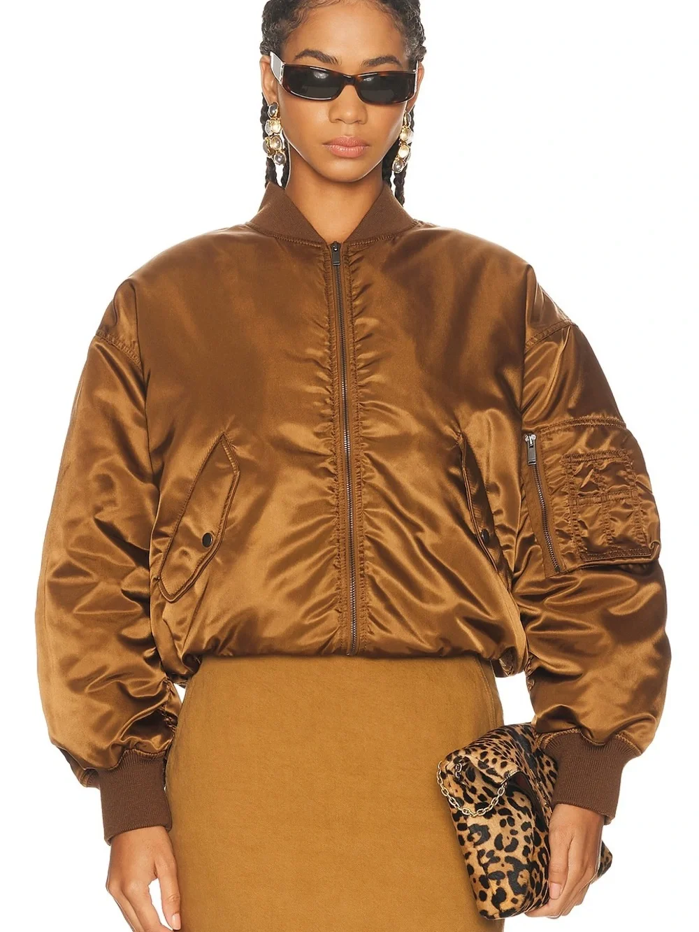 Saint Laurent Brown Satin-Look Bomber Jacket